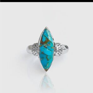 Blue Copper Turquoise Marquise Ring - Sterling 925